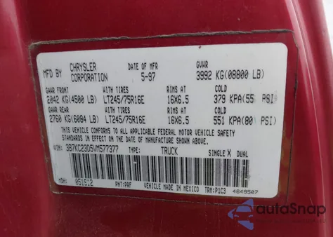 1997 Dodge Ram 2500 St from USA, damaged, VIN 3B7KC23D5VM577377